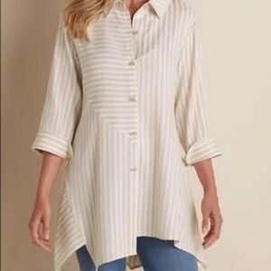 SOFT SURROUNDINGS Standout 1X Asymmetrical Hem Striped Shirt Tunic Buttons Lagom